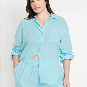 Linen-Blend Loose Button-Down Shirt NWT in original shipping bag